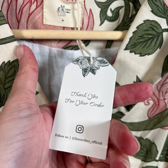 Linen Vibes Midi Shirt Dress Medium Vintage Floral Retro Button Front Garden - Picture 5 of 15